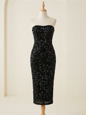 Joyfunear Sexy Sparkly Sequin Strapless Midi Dress for Women Cocktail Club Size